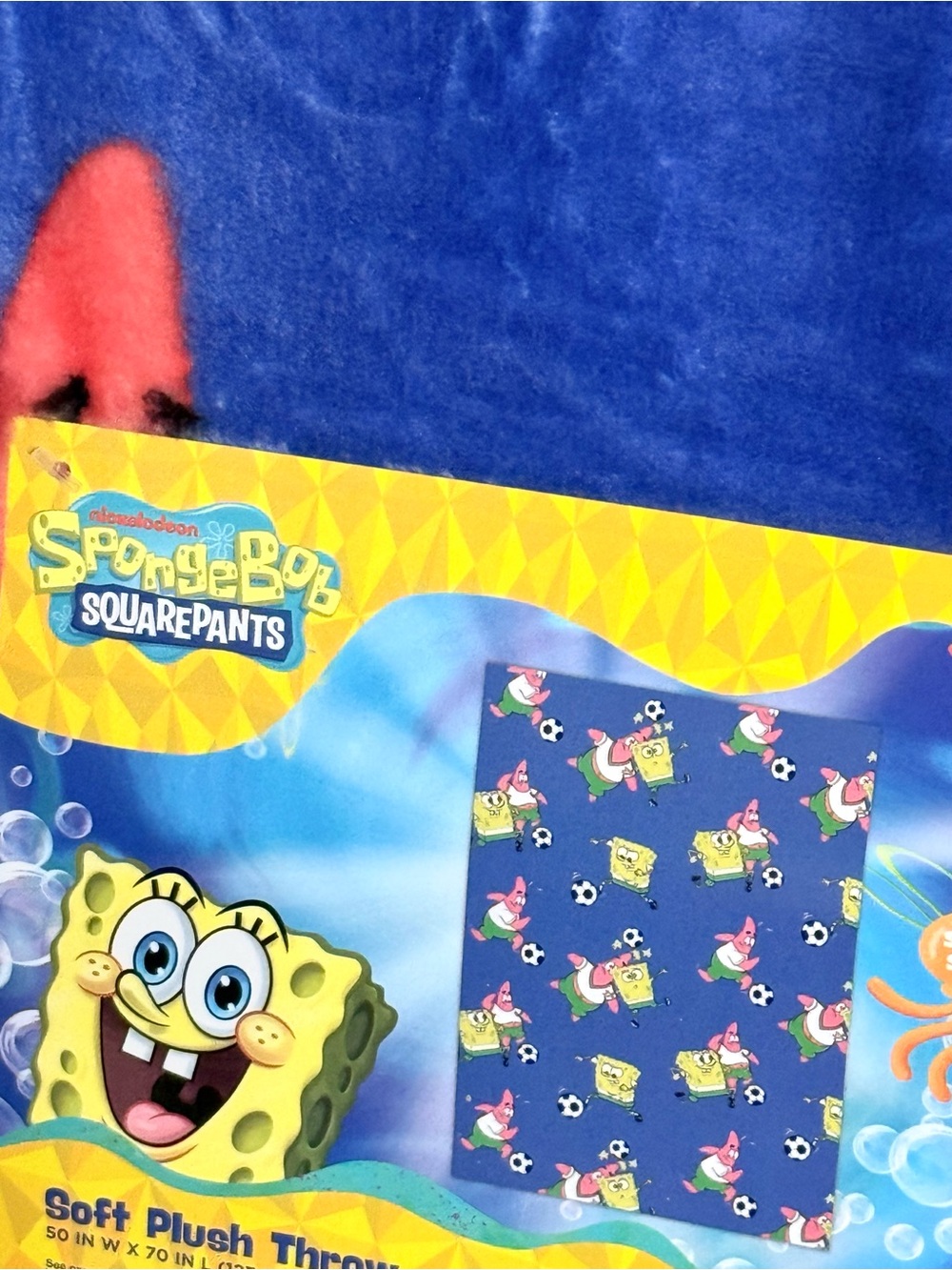 SpongeBob SquarePants Blue Plush Soccer Throw Blanket - Picture 2 of 2